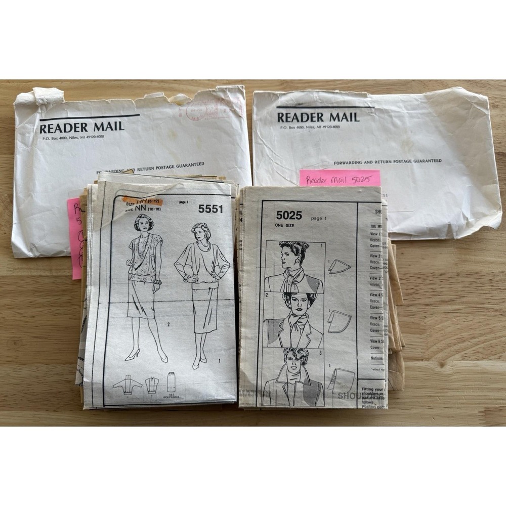 Two Reader Mail Patterns 5551 Blouse & Skirt & 5025 Shoulder pads Both CUT *READ